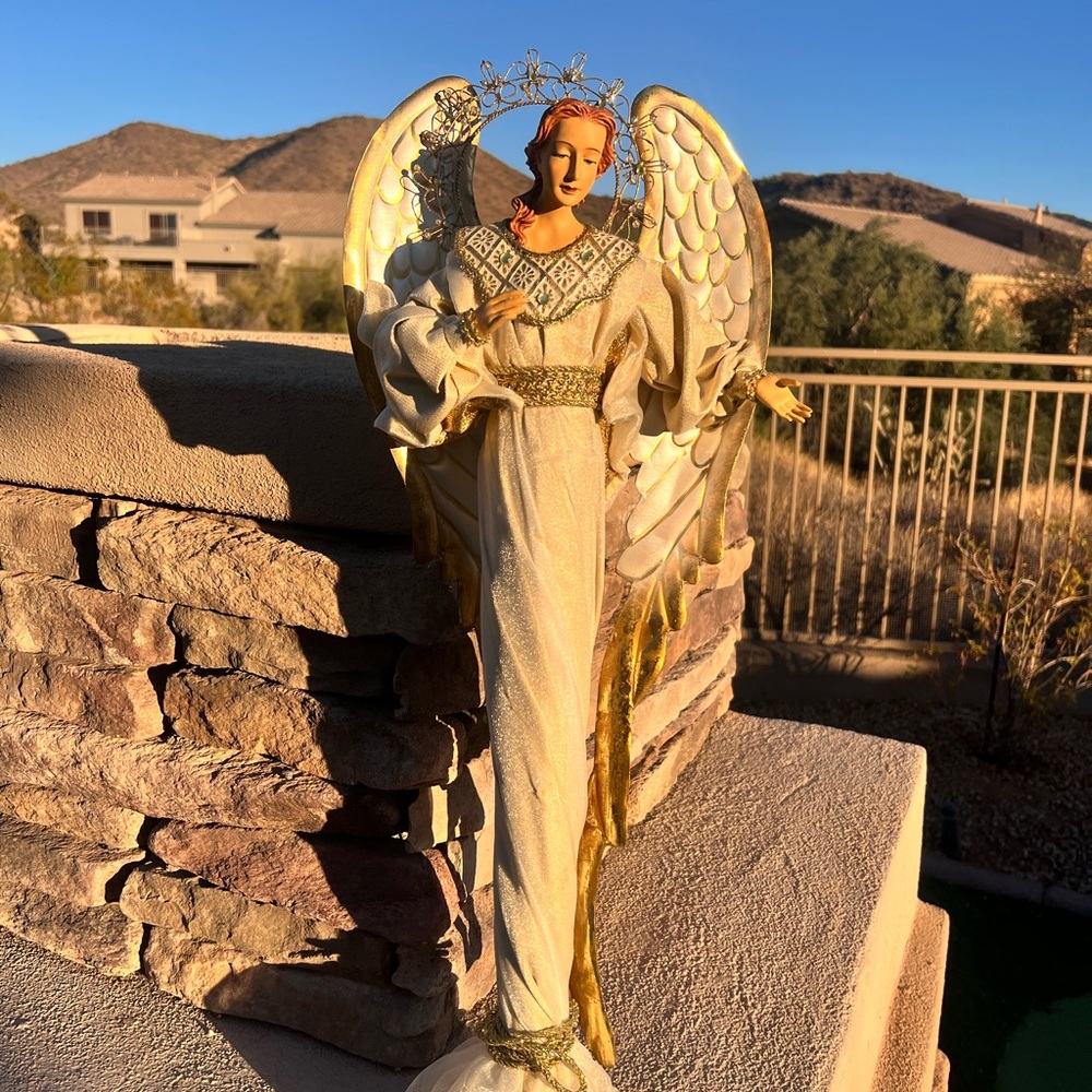 Christmas angel gold wings with cream color dress